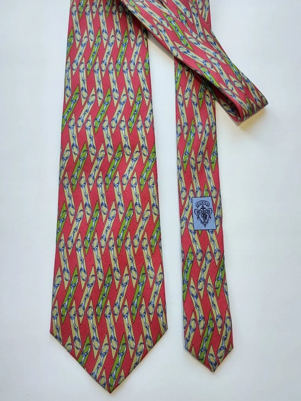 Vintage Gucci 100% Silk Tie Classic Equestrian Pattern Italy Luxury Designer